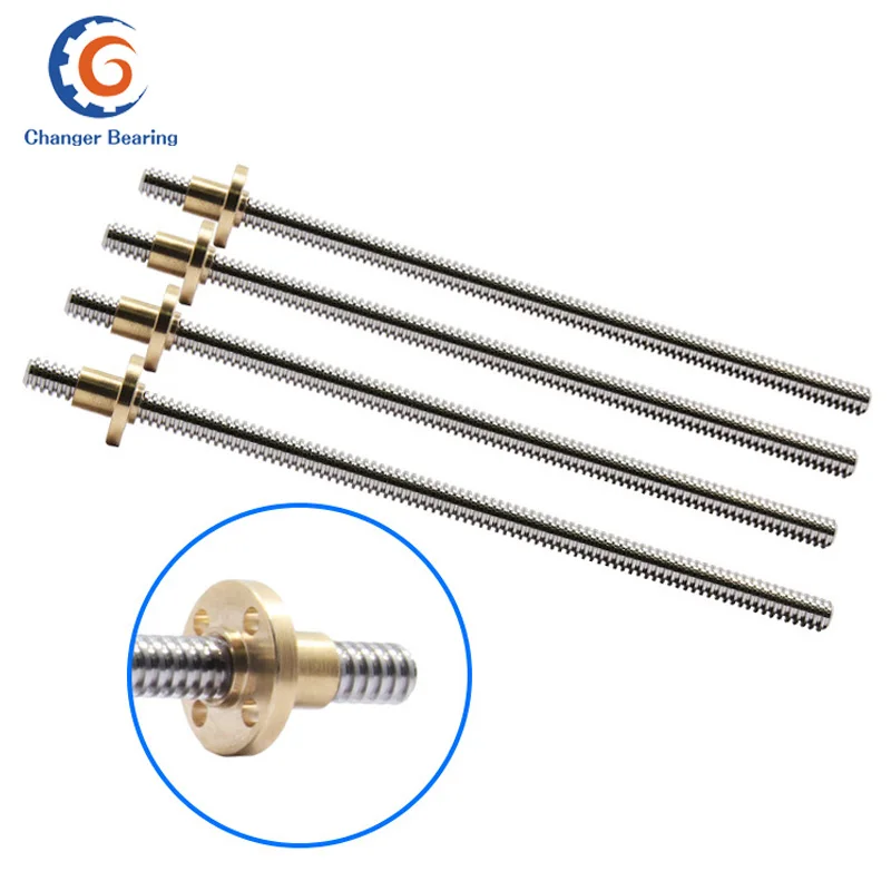 100-900mm T-Type T8 Lead 8mm Pitch 2mm  Trapezoidal Screw 304 Stainless Steel Lead Screw for  Printer