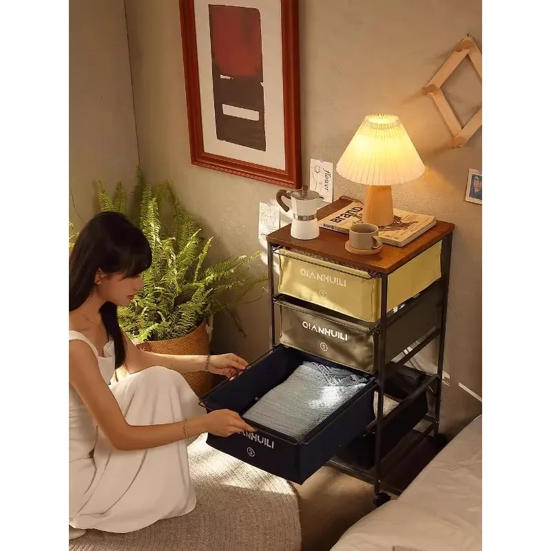 عربة تخزين من نوع درج الرياح الصناعية، طاولة بجانب السرير متحركة من القرون الوسطى تحت رف أرضية لخزانة الوجبات الخفيفة #2