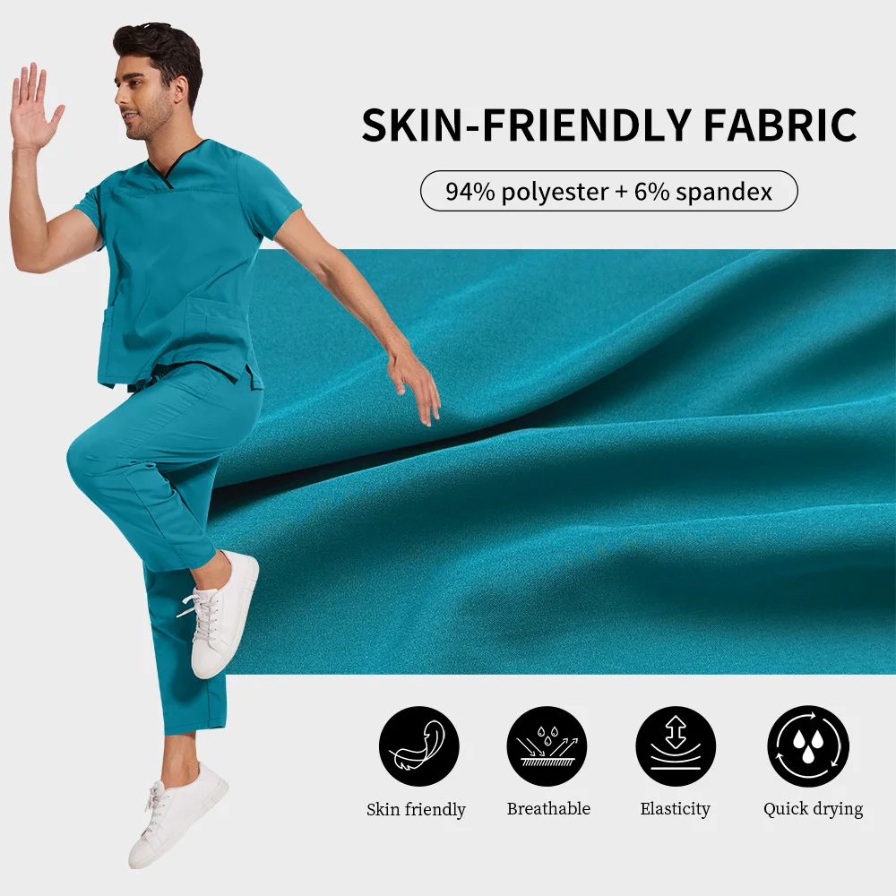 ชุดยูนิฟอร์มพยาบาล คอวี แขนสั้น เสื้อ กางเกง ชุดสครับ สำหรับผู้ชาย ชุดแพทย์ ชุดพยาบาล ชุดทันตแพทย์ ชุดพนักงานโรงพยาบาลสัตว์ ชุดแพทย์
