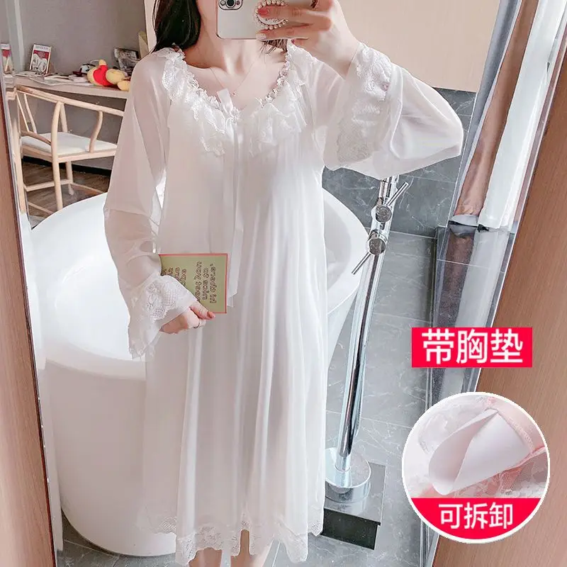 Fairy Nightwear Lace Women\'s Autumn Long-sleeved Modal Vintage Nightgown Nightdress Princess Kawaii Girl Sleepwear