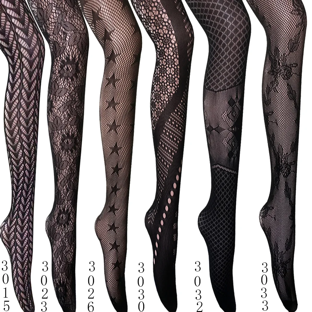 Damen Sexy Netzstrumpfhose Jacquard-Webung Nahtlose Strumpfhose Netzgarn Strumpfhalter Netzstrümpfe Schwarz Spider Gothic Spitzenstrumpfhose