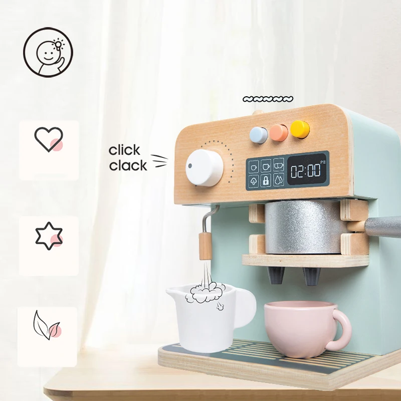 Macaron Cute Simulated Coffee Machine Wooden Kitchen Games Children Montessori Educational Indoor Diy Toys For Boys Girls gift