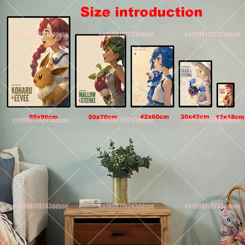 Japanese Anime Peripheral Pokémon Retro Illustration Decoration Wall Art Watercolor Painting Modern Painting Room Decoration view 5