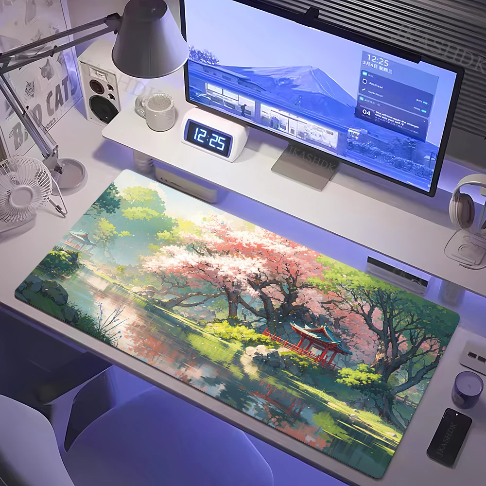 Pink Cherry Blossom Tree Desk Mat Guochao Landscape Mousepad Sakura Xxl Large Gaming Anime Mouse Pad Natural Rubber Big Desk Mat