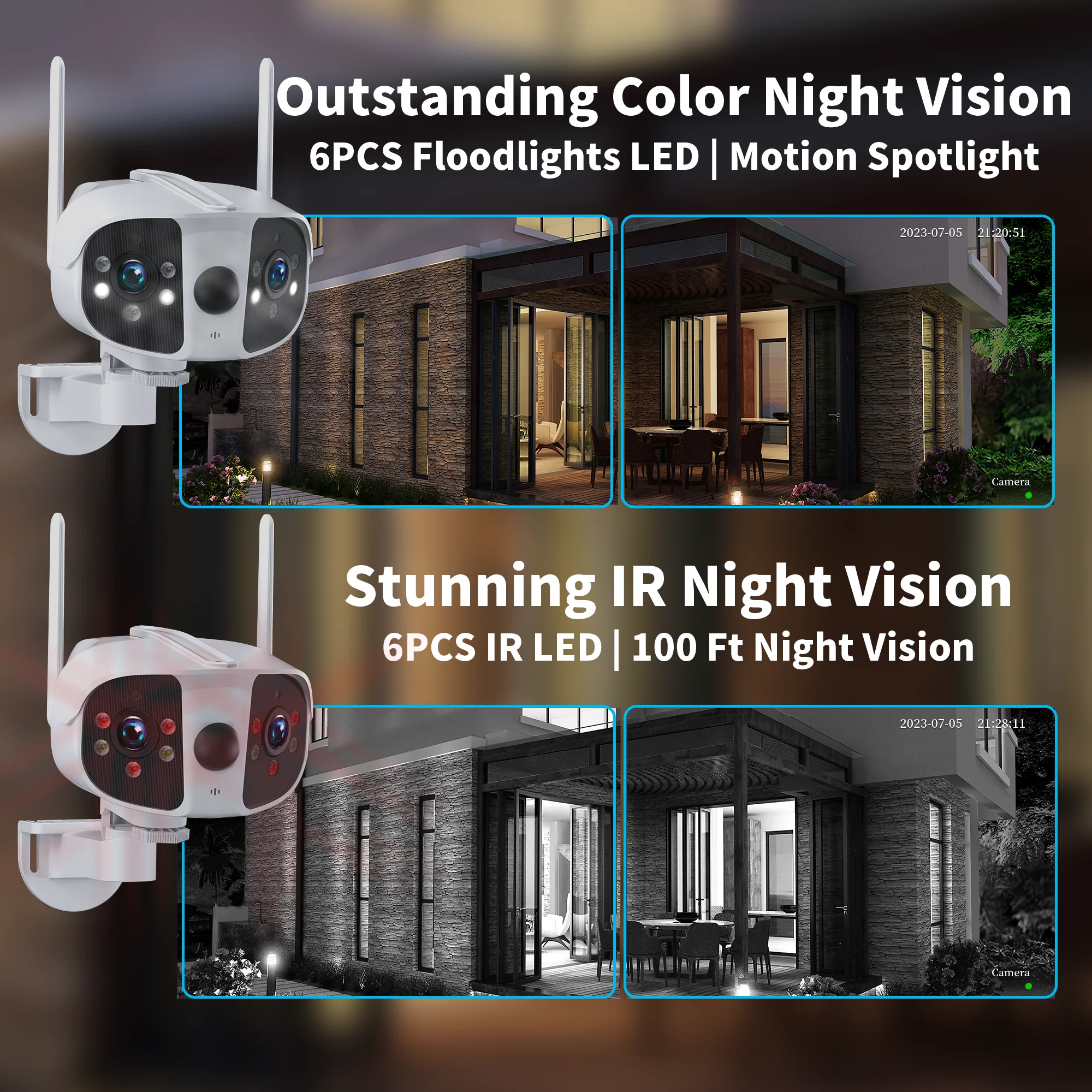 6MP/8MP 4K HD Dual Lens Wifi IP Camera with 180° Ultra Wide Angle Full Color Night Vision Security Cam AI Human Detection CCTV