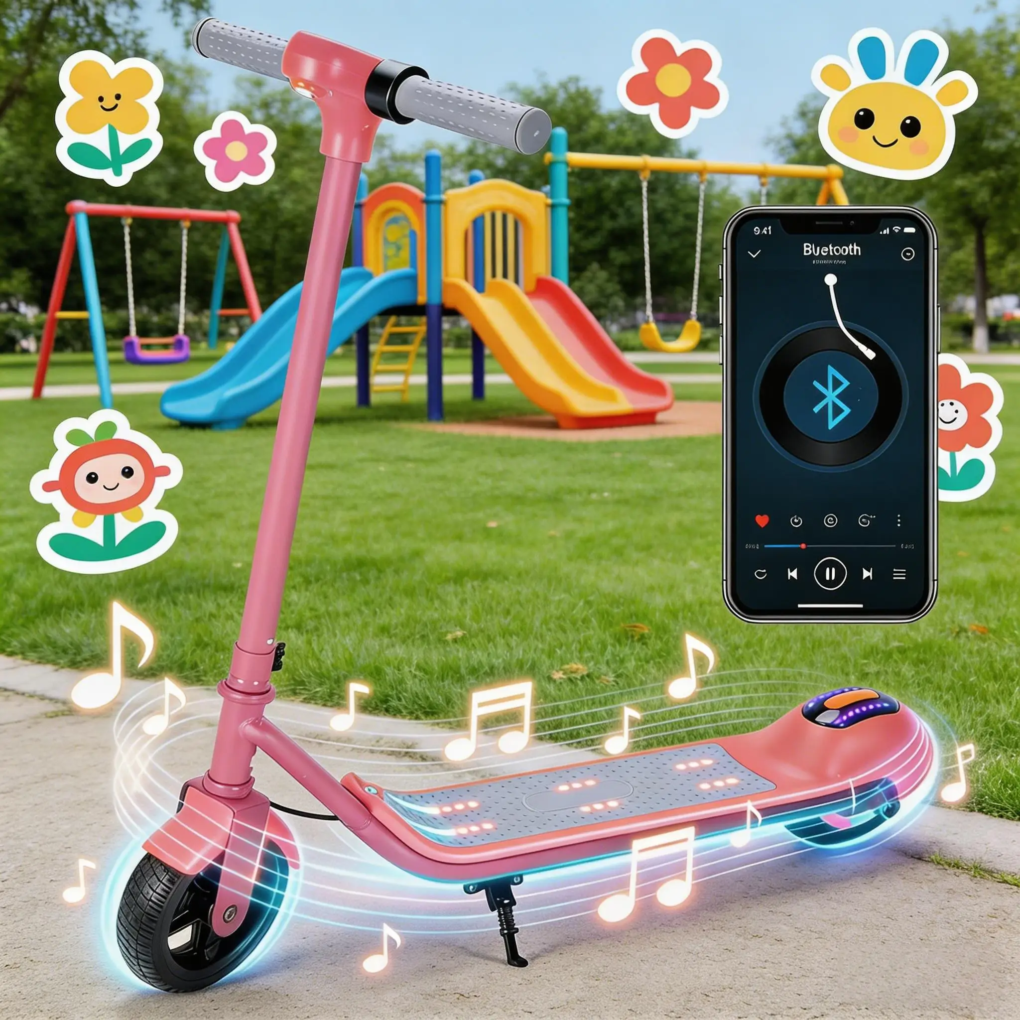 

Легкий детский электросамокат, двигатель 24В 150Вт, максимальная скорость 9 миль/ч, запас хода 5 миль, Bluetooth, светодиодные фонари для игр на улице