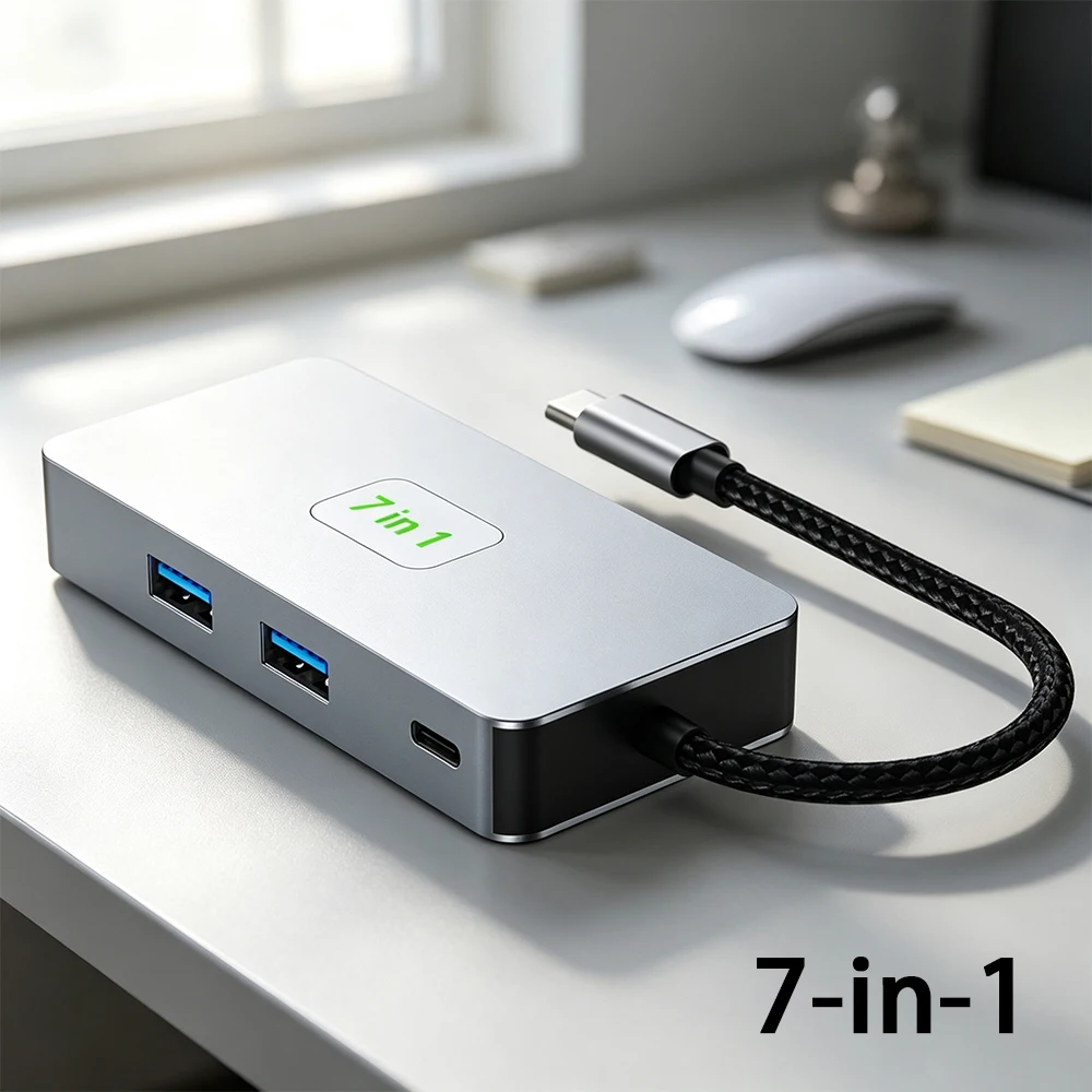 7-In-1 USB C Multiport Dock 4K60Hz HDMI-compatible 2.5G RJ45 Ethernet USB3.2 10Gbps SD TF Card Reader 100W PD Charging Adapter