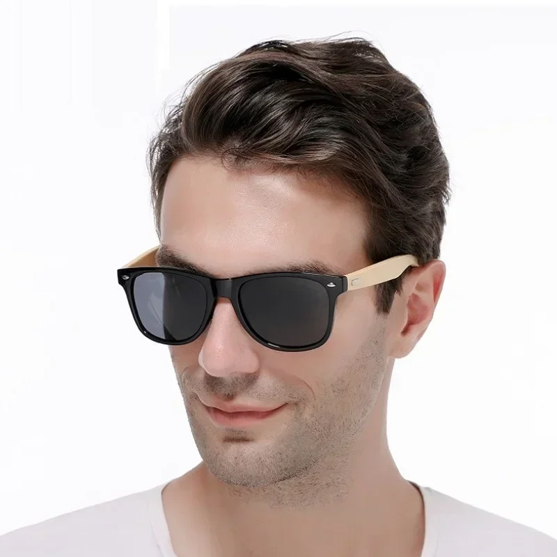 Retro Bamboo Leg UV400 Sunglasses Men Outdoor Driving Cycling Sports Sun Glasses Women Unisex Round Fashion Goggles Eyewear