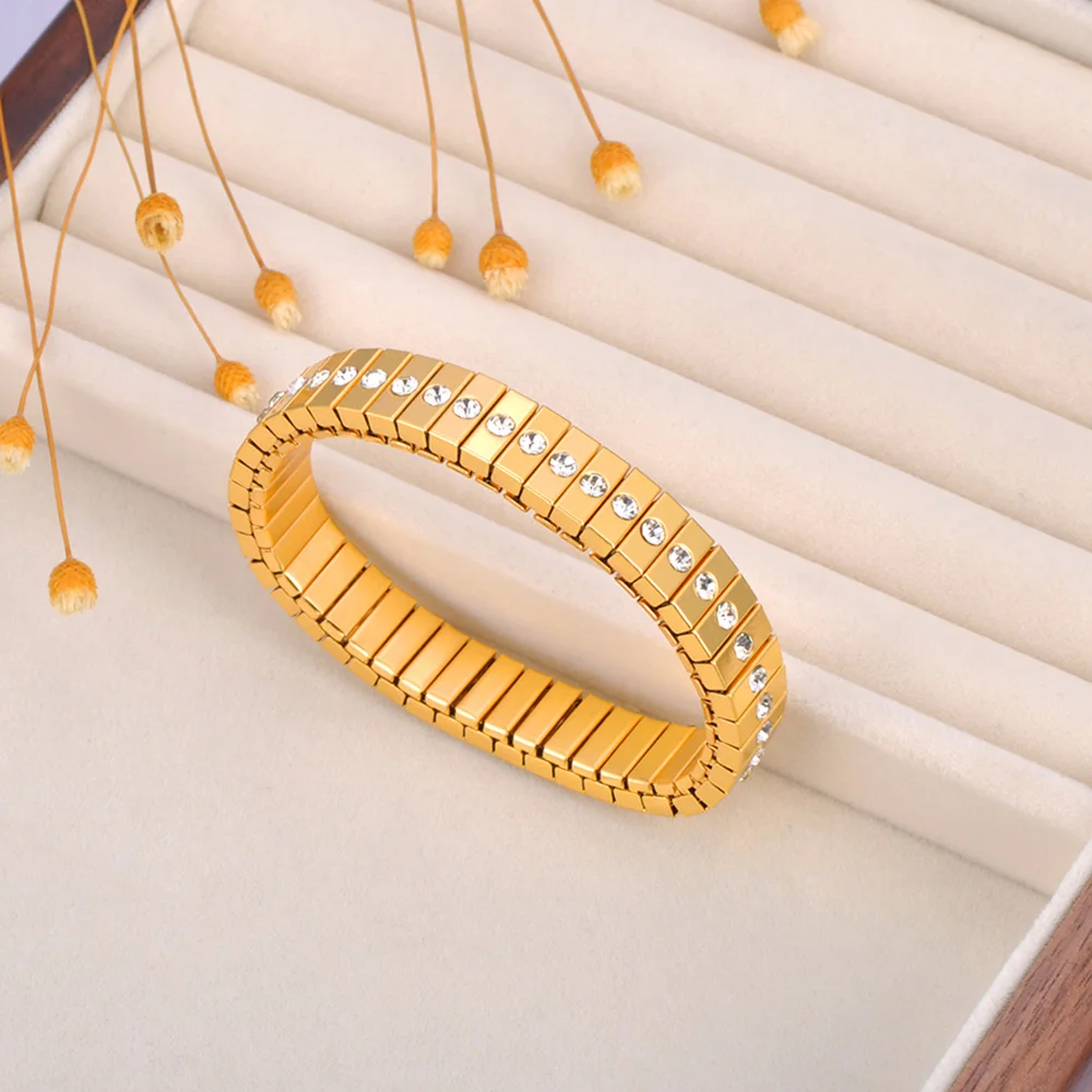 Lokaer 316L Edelstahl CZ Kristall Elastizität Kette Armbänder Für Frauen Echt Vergoldet Trendy Wasserdicht Schmuck B23138 – Detail 3