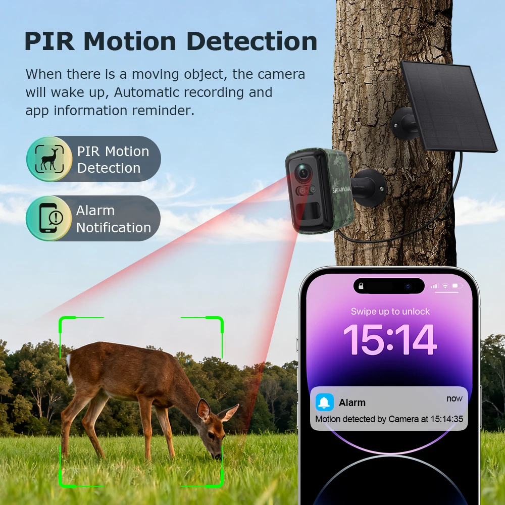 SHIWOJIA 5MP Solar Battery Camera 4G SIM /WIFI 360° View Camouflage Outdoor Hunting PTZ Camera 8000mAh Battery Video Recording
