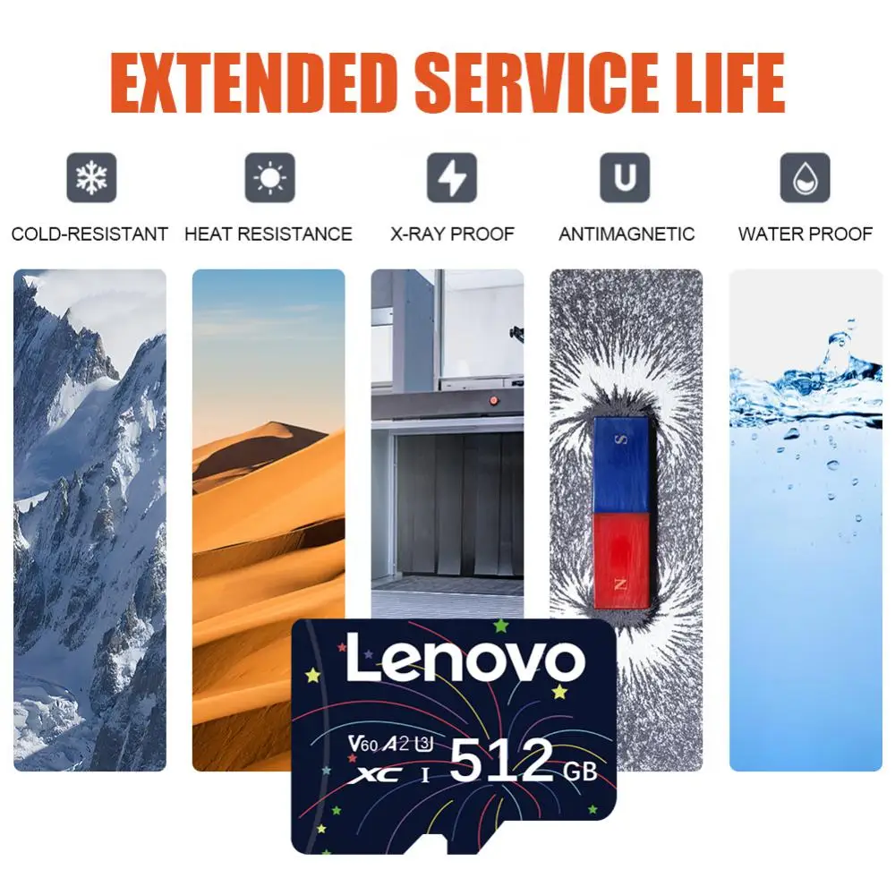 Lenovo карта памяти, класс 10, 128 ГБ, 256 ГБ, 512 ГБ