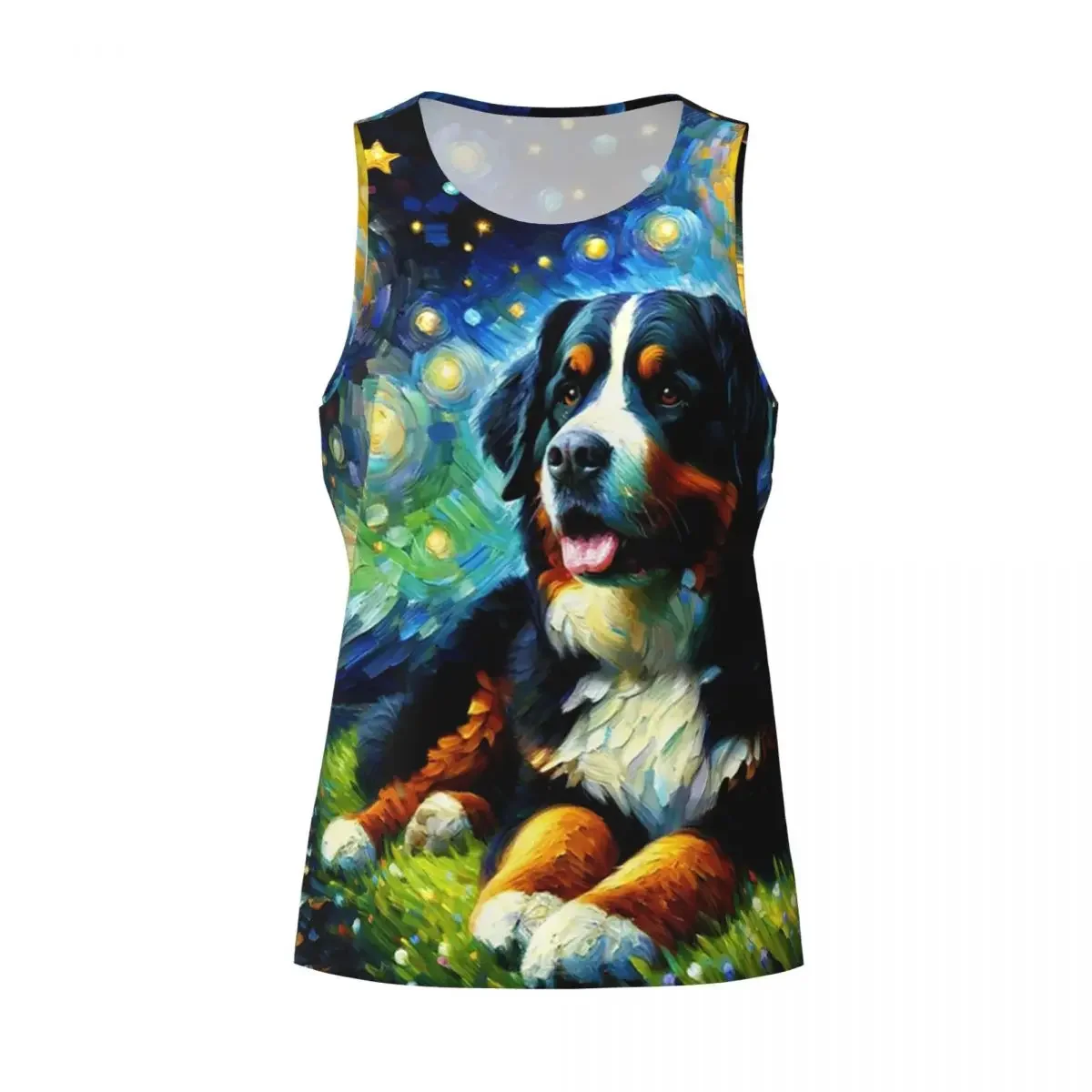 Quick Dry Starry Night Bernese Mountain Dog Van Gogh Lover Gym Tank Muscle Sleeveless Shirt Bodybuilding Breathable Vest