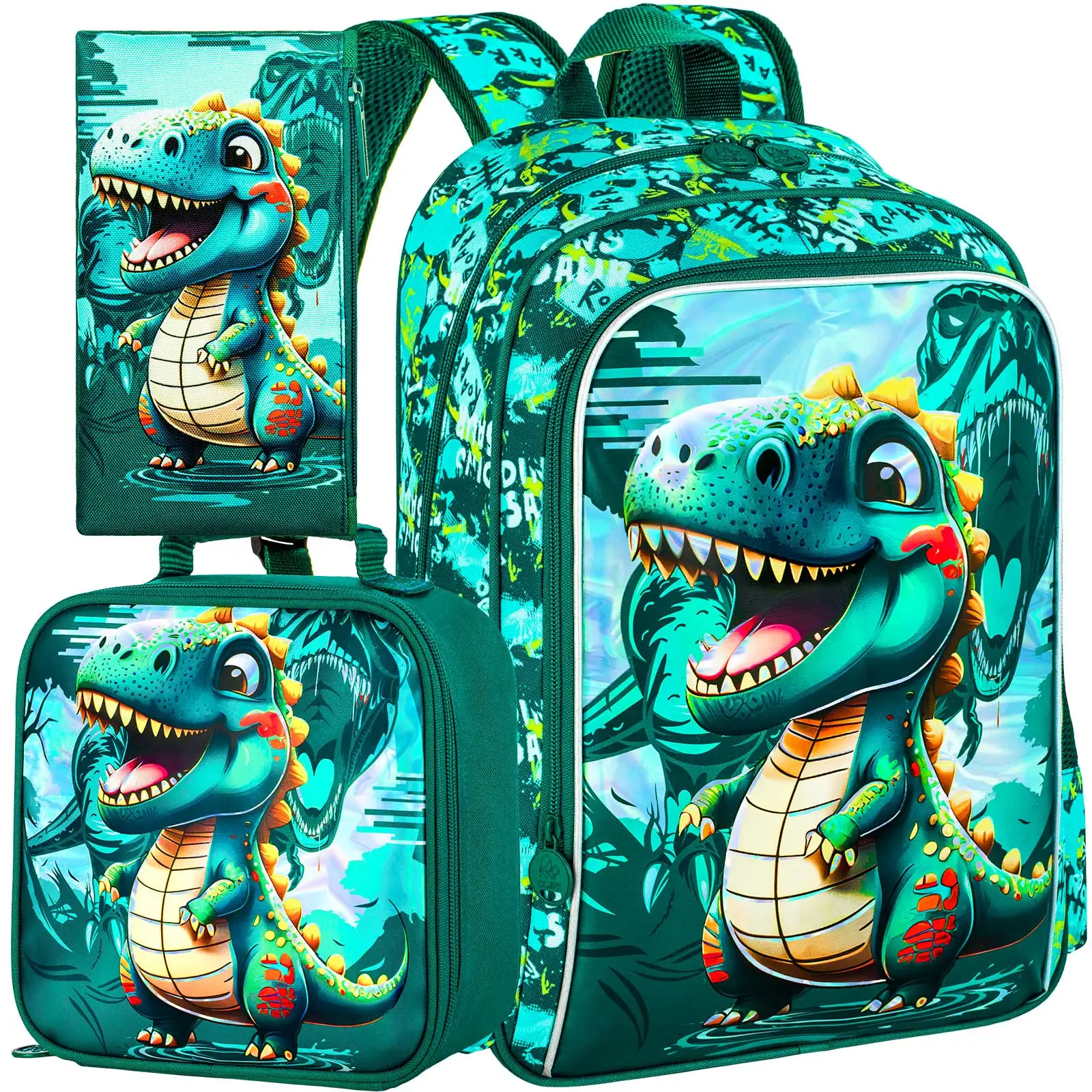 

3PCS Dinosaur Backpack for Boys, Water Resistant Kids Bookbag Set with Lunch BoxCute School Bag for Preschool Toddler