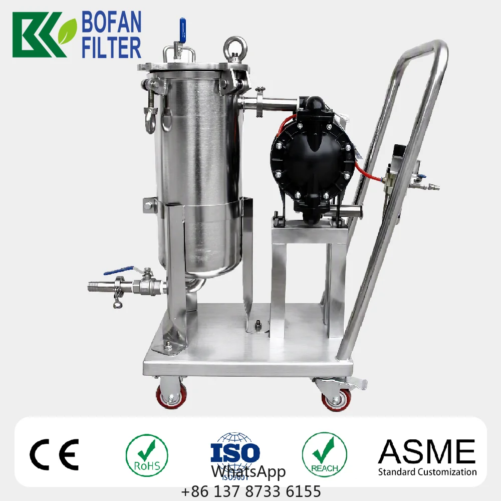 Stainless Steel Cart Bag Filter TCCR25 304 Mobile Bag Filter Cart With Diaphragm Pump 3 T/H High Flow For Wine/Oill/Liquid