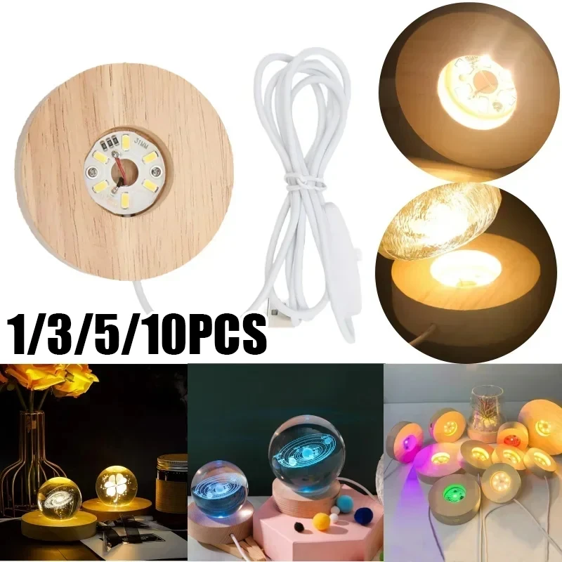 Wood Desktop Decorative Lights Light Base Night Light Wooden LED USB Display Stand Lamp Holder Art Ornament