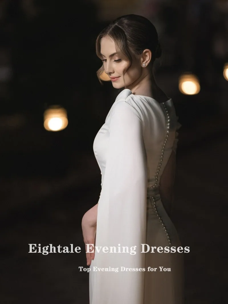 Eightale Arabisches Hochzeitskleid mit O-Ausschnitt, maßgeschneidert, weiß, elfenbeinfarben, bodenlanges Brautkleid, Meerjungfrau-Braut-Partykleid