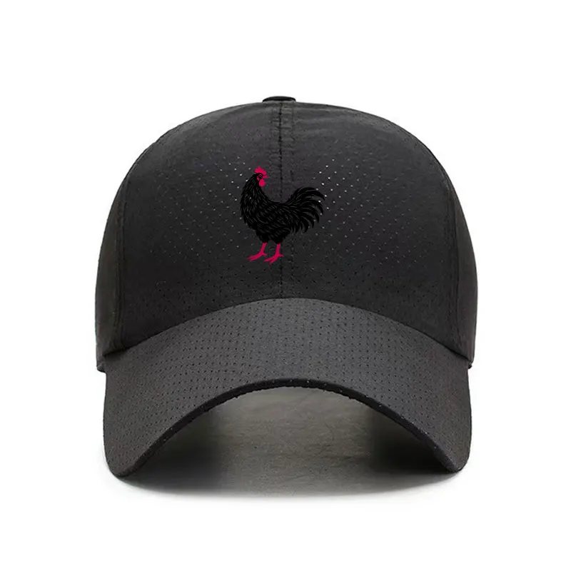 Black Rooster Quick Dry Baseball Cap Breathable Adjustable Unisex Sports Hat