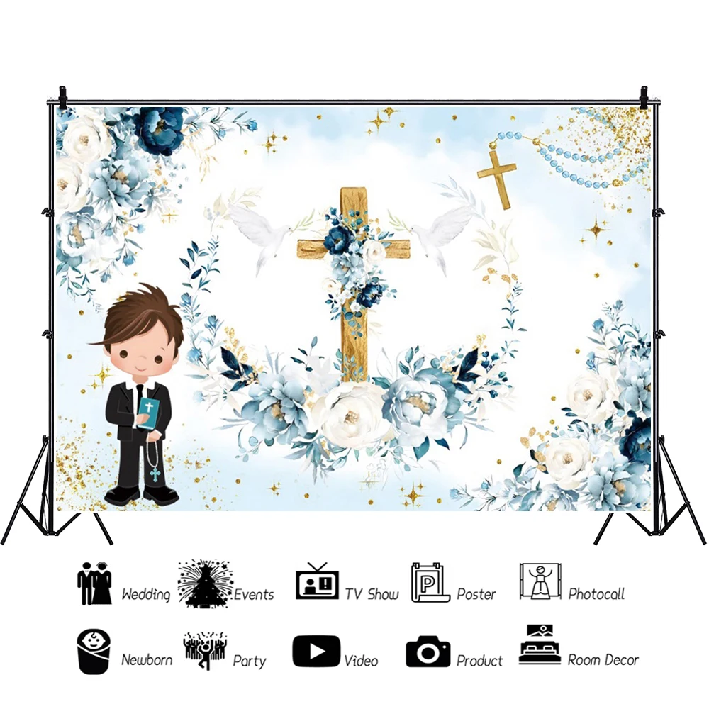 Décorations de première communion catholique pour garçons et filles, toile de fond photo, fond de photographie, baptême, fête préChristophe, photocall