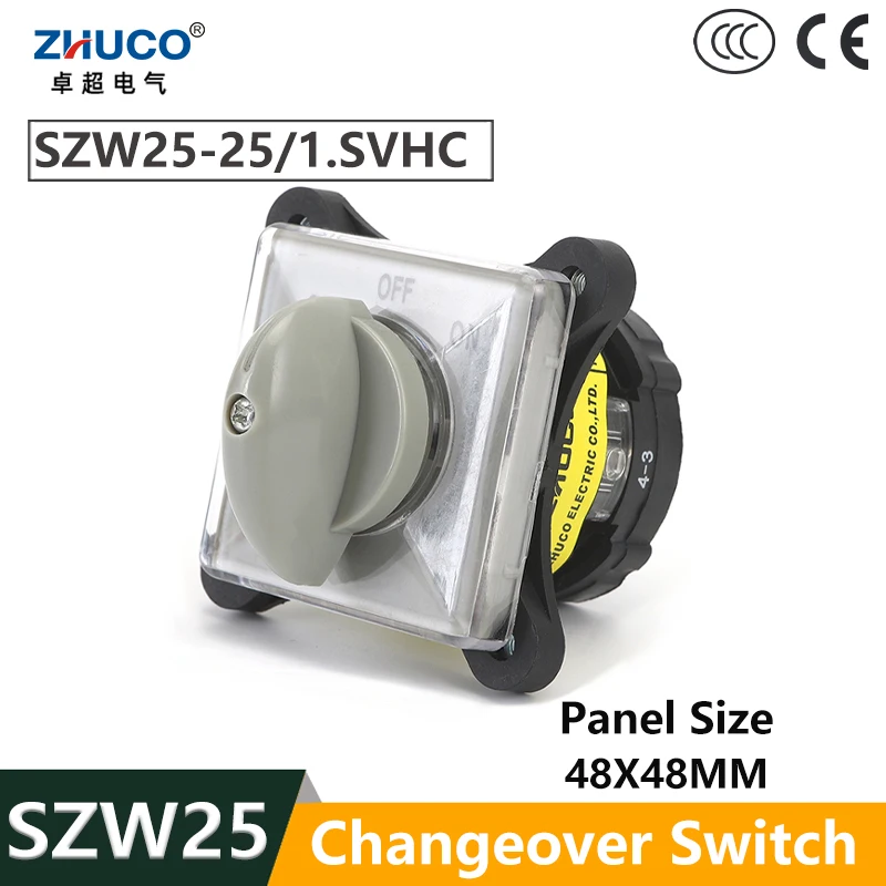 

ZHUCO SZW25-25/1.SVHC 25A One Pole ON-OFF-ON Three Position Silver Contact Custom Rotary Universal Changeover Cam Switch