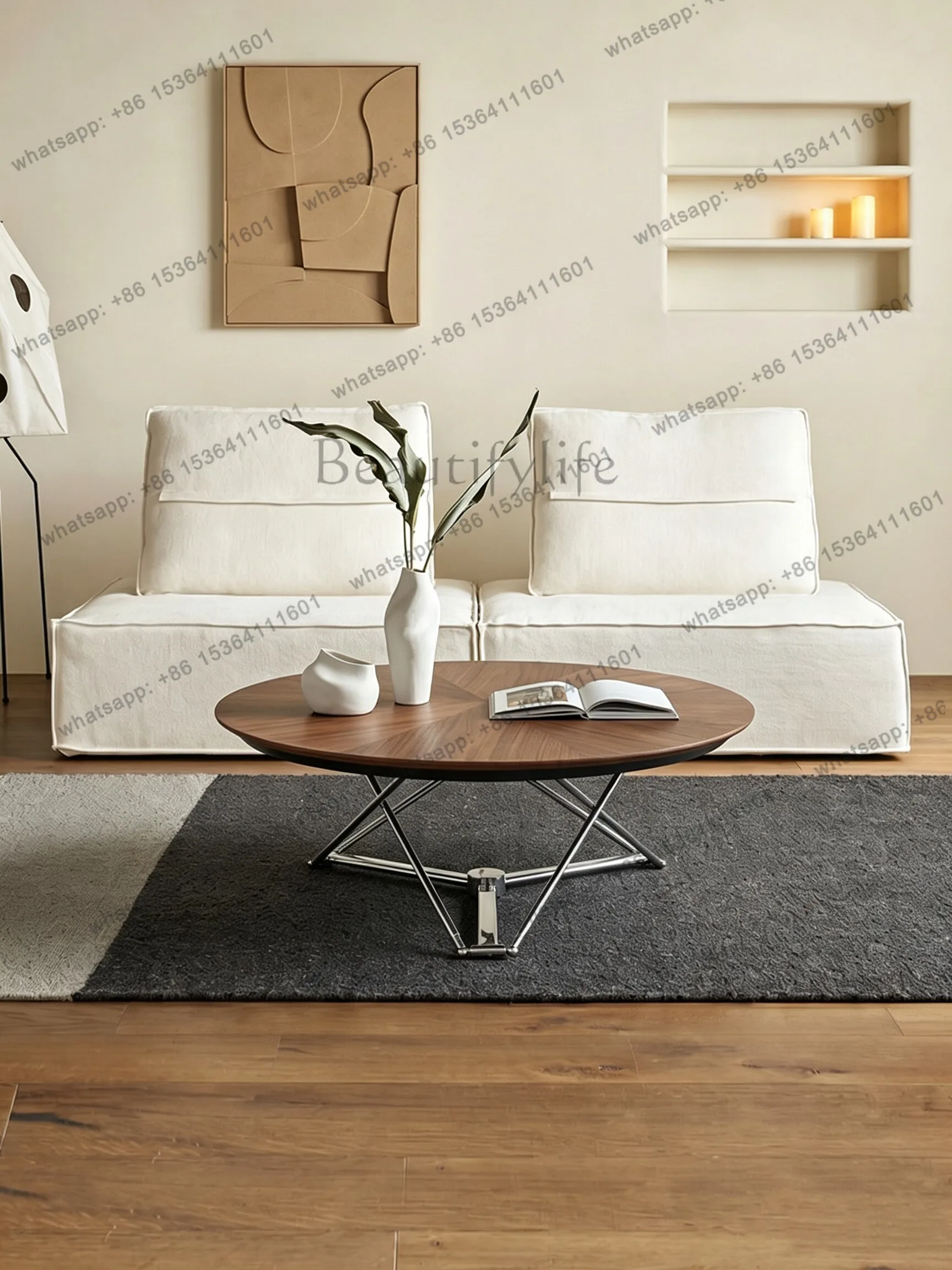 YJ Light Luxury Liftable Round Transformable Coffee Dining Table For Office Living Room Home Furniture