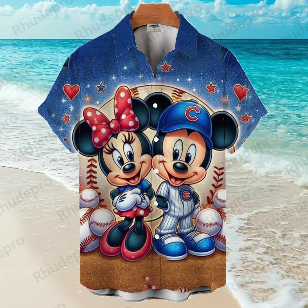 Disney mickey mouse dos desenhos animados havaiano camisa casual masculina com impressão blusa floral vintage y2k camisas para hombre
