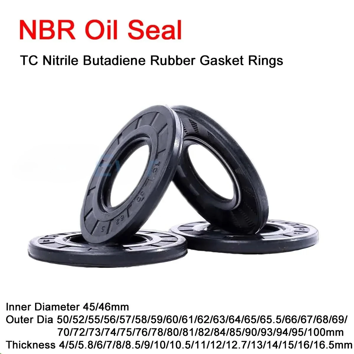 

NBR Framework Oil Seal ID 45/46mm OD 50-100mm THK 4-16.5mm TC Nitrile Butadiene Rubber Gasket Rings Cover Double Lip with Spring