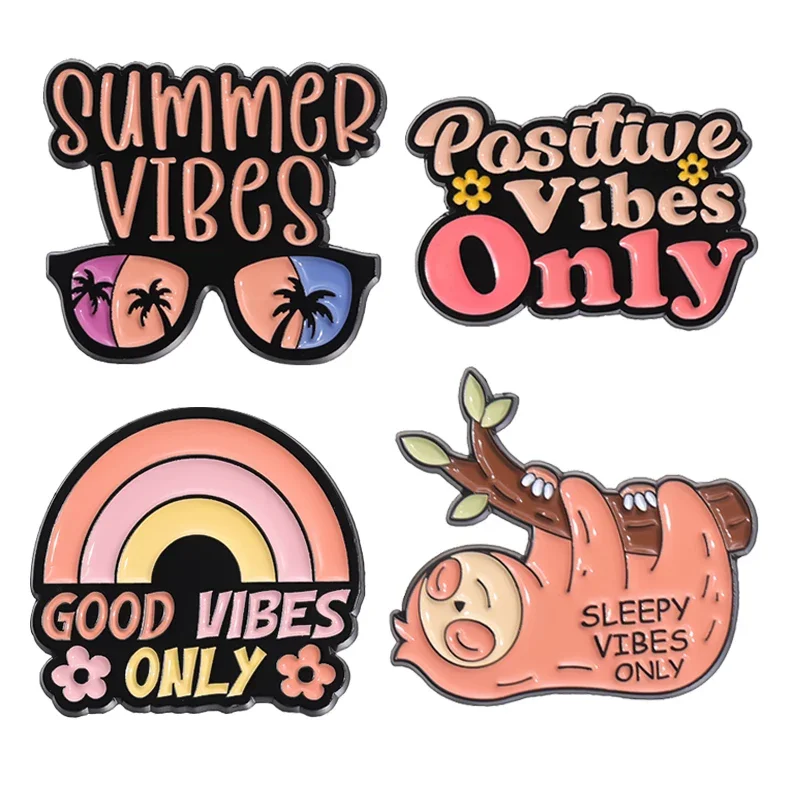 Rainbow Good Vibes Only Enamel Pins Sloth Sleep Vibes Only Brooches Cartoon Cute Collar Lapel Badge Backpack Accessory Wholesale