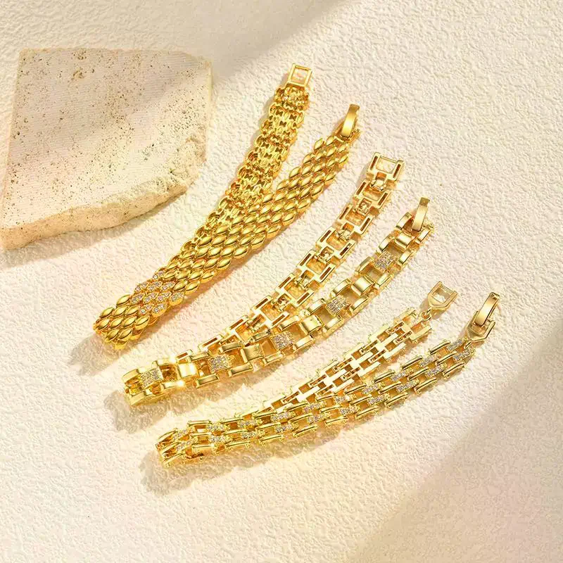 Gold Plated Copper Brass Materials Watch Bracelet Multi Choose Zircon Bracelet With Chain