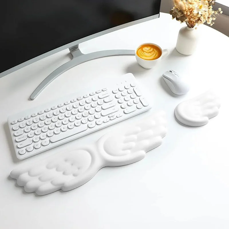 Mouse Wrist Rest Angel Wing Memory Foam Ergonomic Angel Keyboard Mouse Wrist Rest Mouse Pad Set For Office Laptops PC Mouse Pad