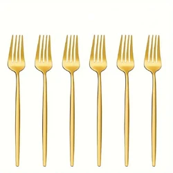 6pcs Golden Stainless Steel Fork Set, Dishwasher Safe Silverware For Home Gatherings, Kitchen & Restaurant Use Silverware Set