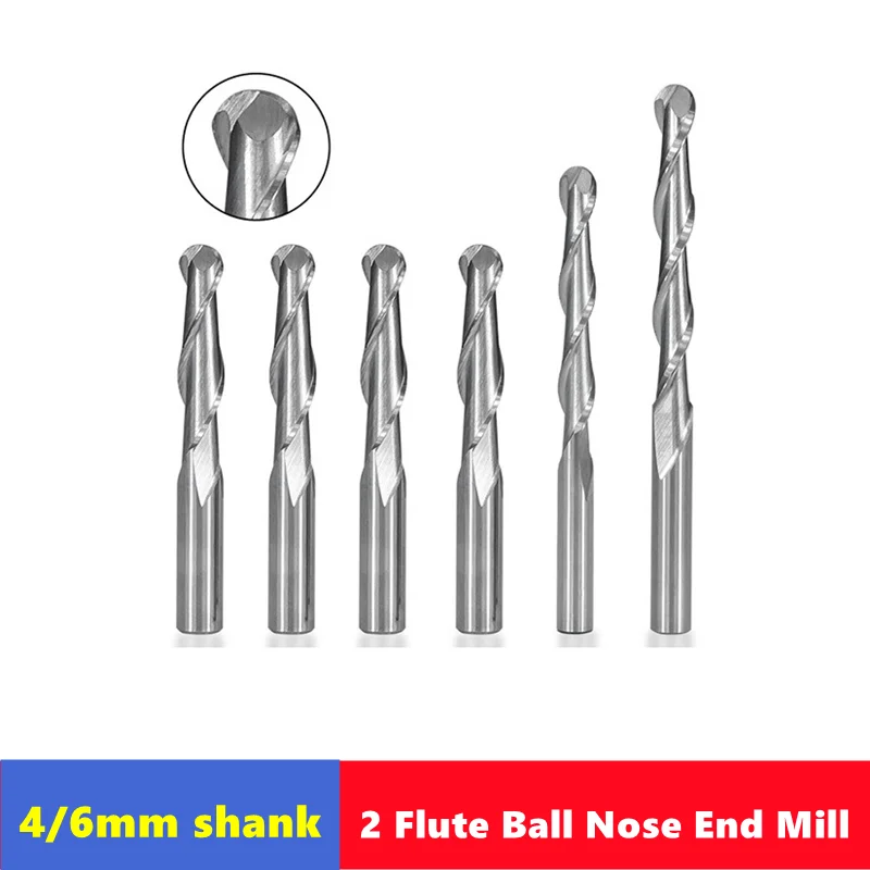 1pcs 2 Flute Flat End Mill  4mm/6mm Shank Spiral CNC Router Bit for Engraving 12-52mm Carbide Milling Cutter