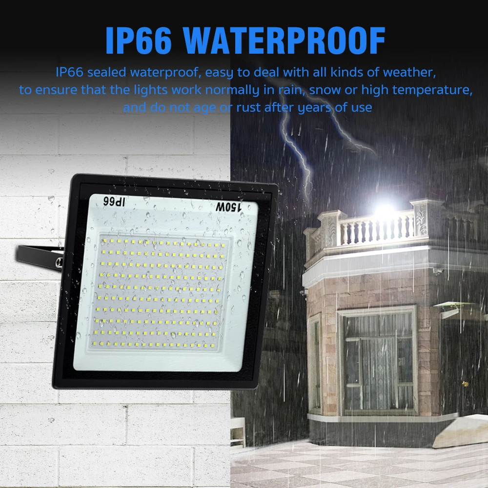 300W LED Floodlight 200W 100W Outdoor Spotlight Tempered Glass Flood Lights IP66 Waterproof LED Projector 150W Wall Light 220V