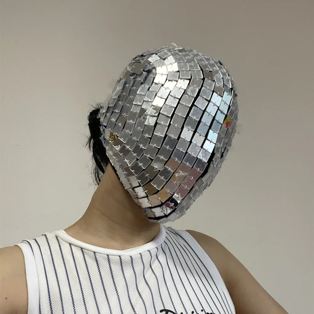 قناع مرآة فضية للهالوين أغطية الرأس التأثيرية للرجال والنساء ملحقات المسرح كرنفال حفلة الهذيان لعب الأدوار دعامة المهرجان #5