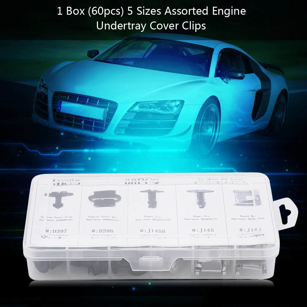 

60pcs 5 Type Assortment Car Engine Undertray Repair Kit Universal Fastener Clips for Loose Missing Bottom Shield Fixing Cover