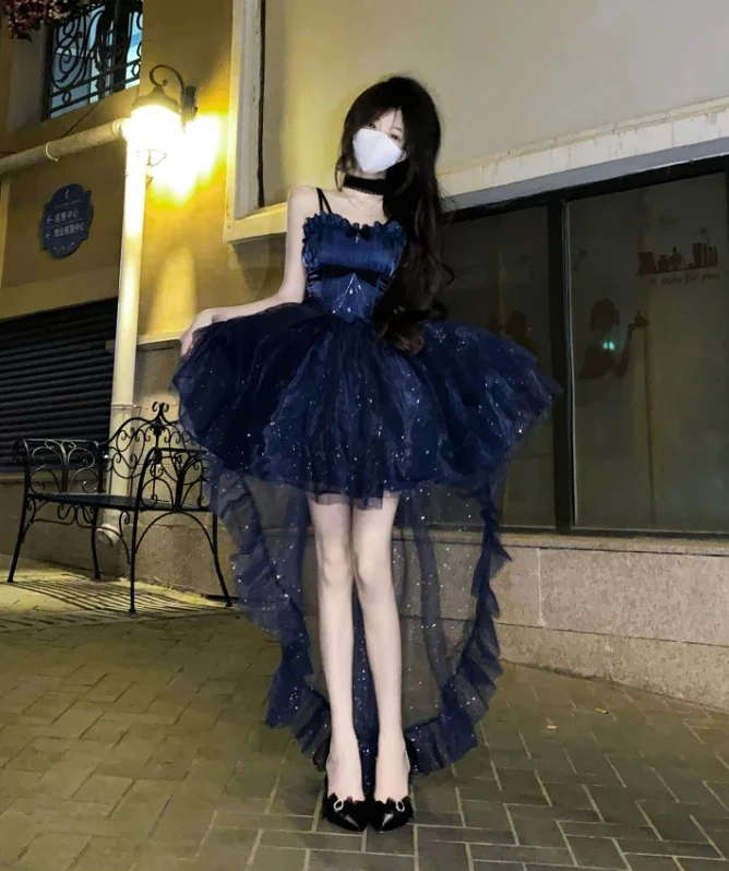 Kikyo Nordstern Licht Kleid Himmelblau Rock funkeln des Kleid cos Lolita Abend Prinzessin Kleid Vintage leicht Glitzer Rock