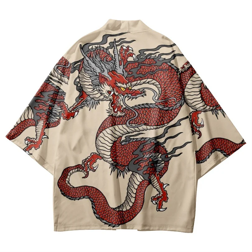 Anime Dragon Pattern Fashion Japanese Cardigan Haori Men Women Japanese Traditional Clothing Cosplay Shirts Yukata Beach Kimono