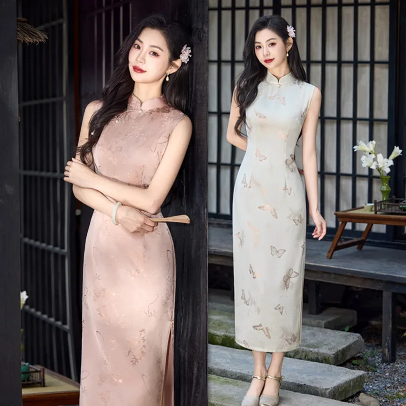 

Новое летнее облегающее ципао в китайском стиле 2026 года, без рукавов, в гонконгском стиле, для молодых женщин, ретро, на каждый день