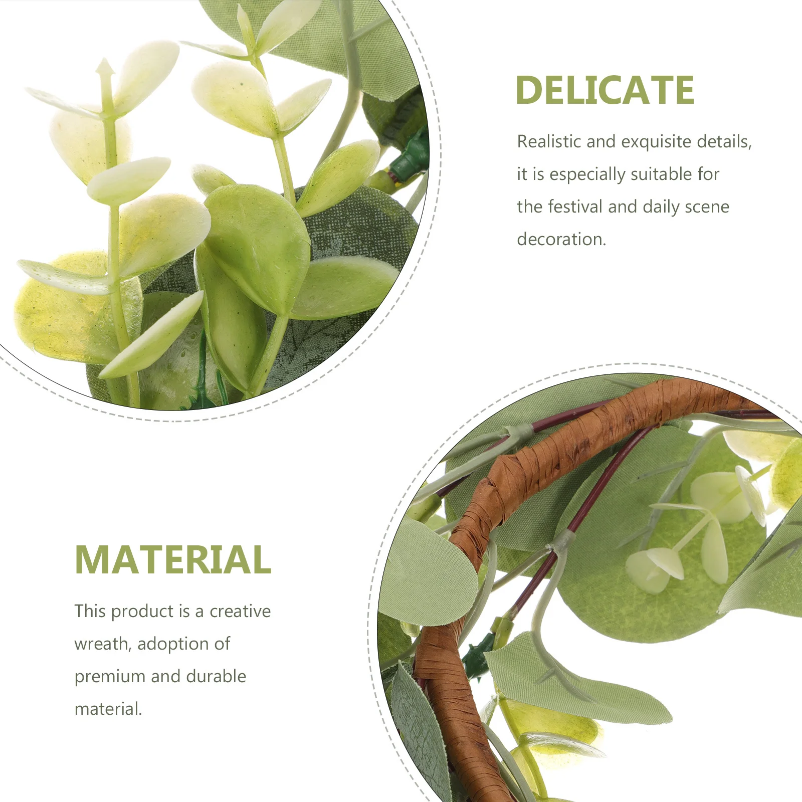 

2Pcs Simulation Wreath Desktop Ornament Artificial Leaf Wreath Natural Green Door Hanging Festival Garland Decor