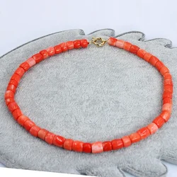 9-10mm Punk Natural Orange Coral Bamboo Tube Drum Beads Choker Necklace for Women Jewelry Gift 17