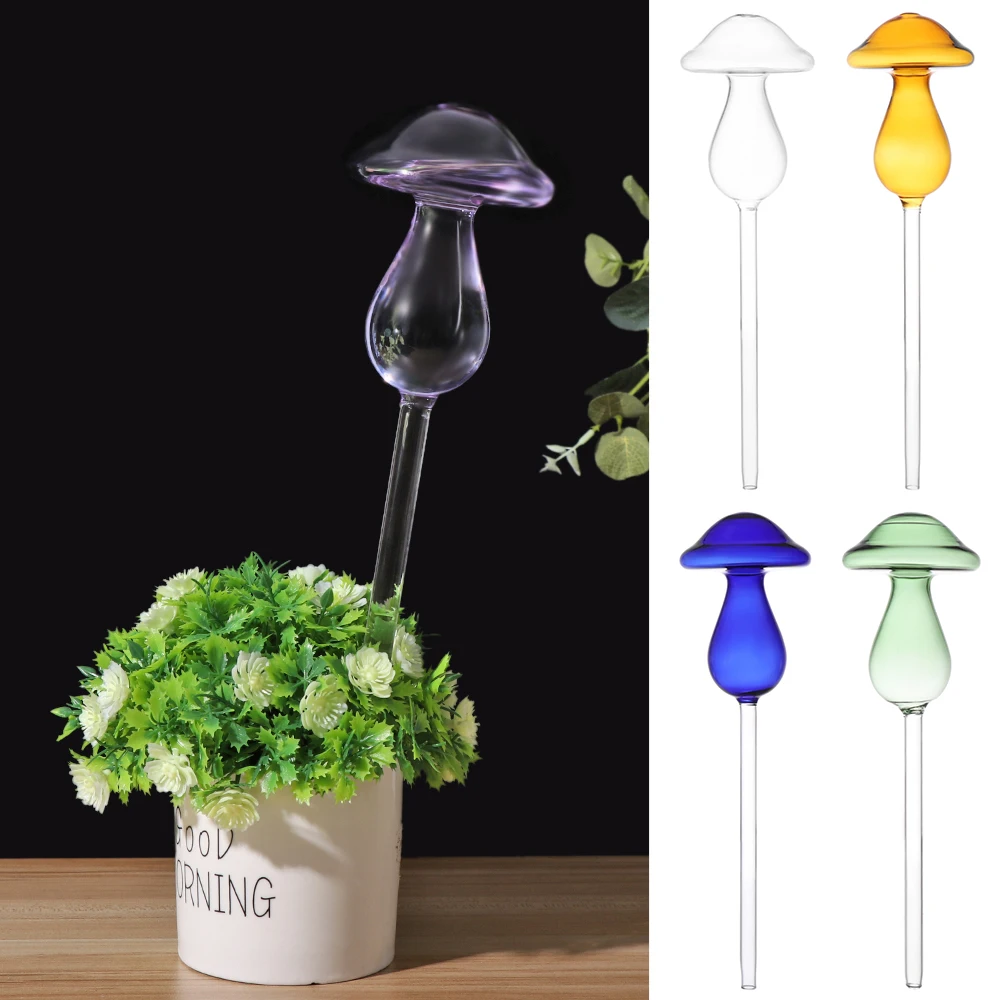 New Arrival Fashion 1Pcs Glass Plant Flowers Water Feeder Self Watering mushroom Design Plant Watering Kits