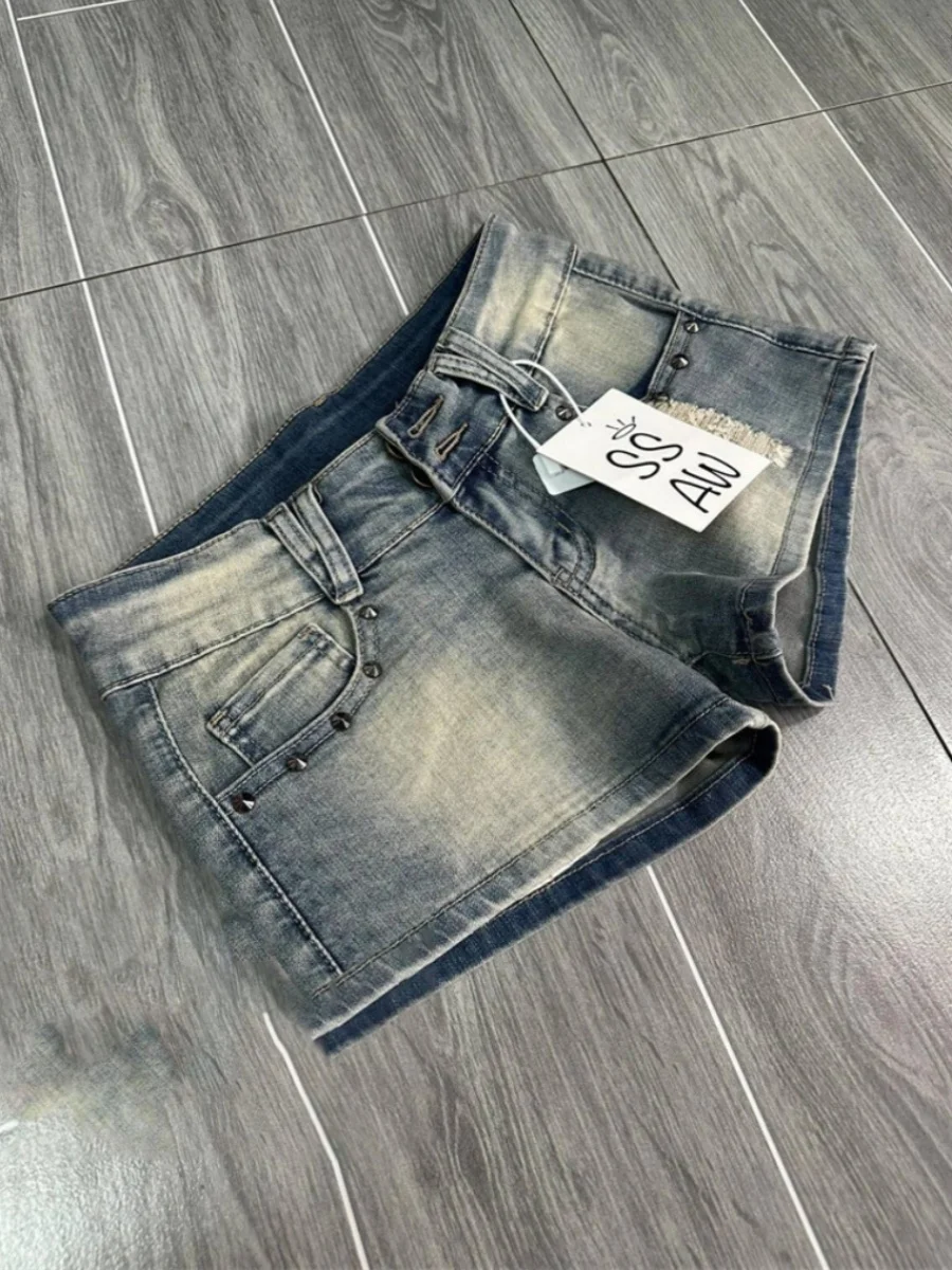 Retro Sweet Spicy Punk Rock Denim Super Shorts Women Summer American Slim Fit Butt Enhancing Hot Pants Low Waist Shorts