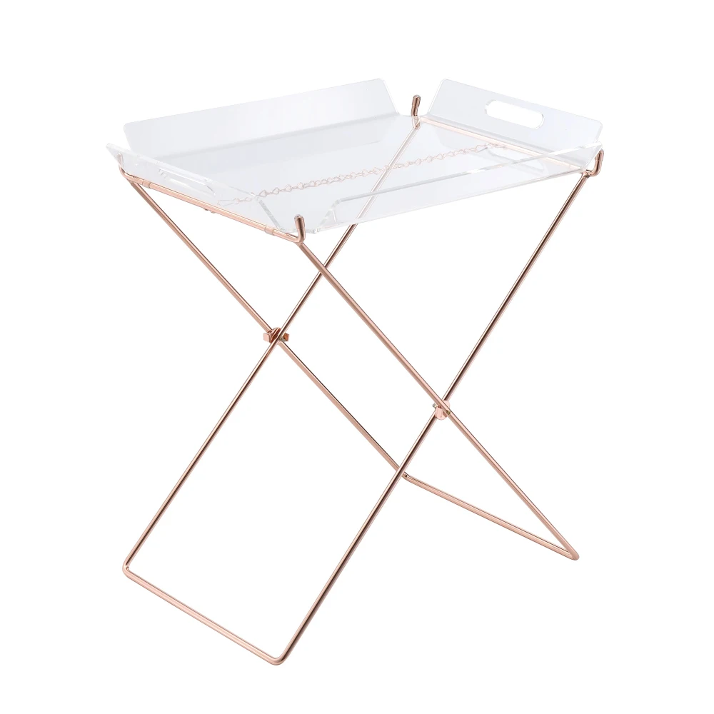 Clear and Copper Tray Table with Removable Tray Coffee Tables Side Tables