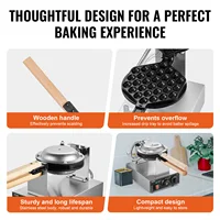 SucceBuy Commercial Egg Bubble Waffle Maker 1400W Non-Stick Stainless Steel Bubble Puff w/180° Rotatable 2 Pans & Wooden Handles 5