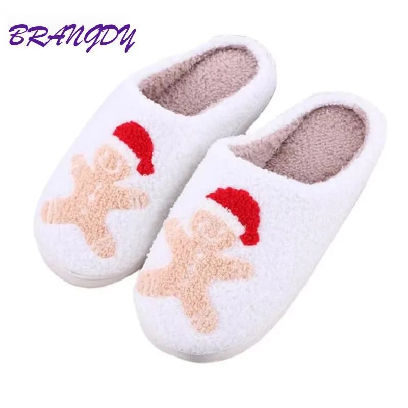 

BRANGDY Cotton Winter New Creative Christmas Gingerbread Man Shoes Anti Slip Warm Plush Cotton Slippers