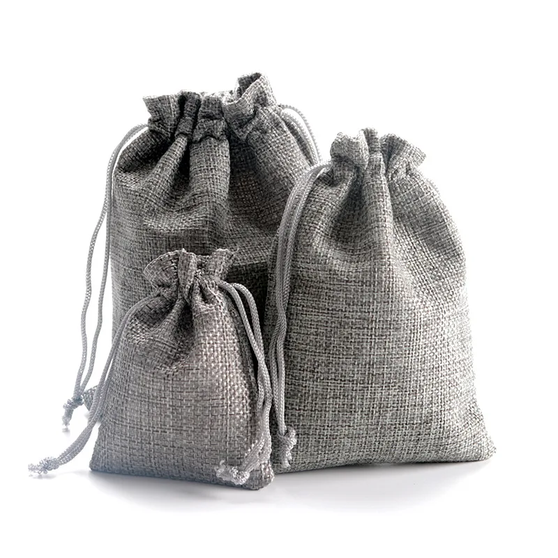 Estilo vintage Natural Serapilheira Linho Bolsa De Armazenamento, Mini Candy Jute Embalagem Sacos, Gift Bag, Jóias Viagem, Handmade Color, 10Pcs