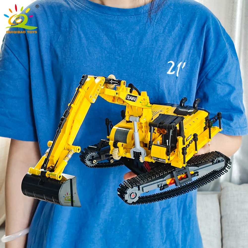 HUIQIBAO 841PCS MOC Engineering Excavator Truck Building Blocks Vehicle Car Bricks City Construction Toys For Children Boys
