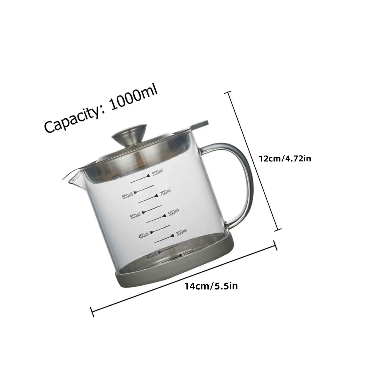 1000Ml Oil Storage Pot with Smooth Surface Stainless Steel Filter Strainer for Deep Fryer Oil Filtration Grease Catcher