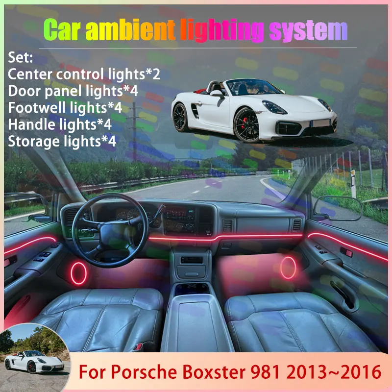 For Porsche Boxster Cayman 981 2013~2016 2014 MK3 2/18 in 1 Car Atmosphere Light Lamp RGB Shade Ensemble Streamer Atmosphere Set