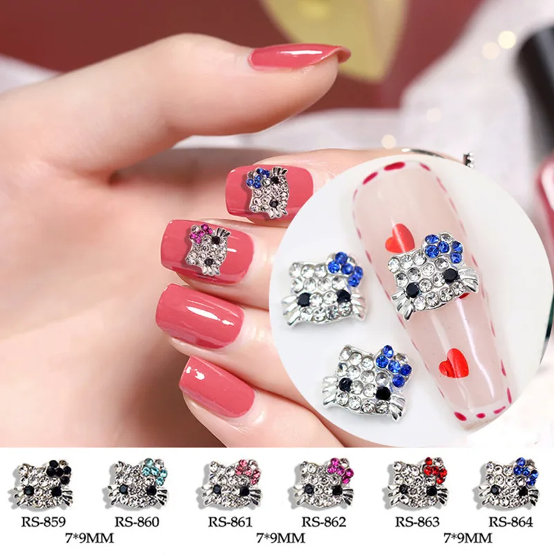 10pcs Hello Kitty Alloy Nail Rhinestone Charms 3D Metal Nail Gems Jewelry Crystal Strass Beads Manicure Accessories