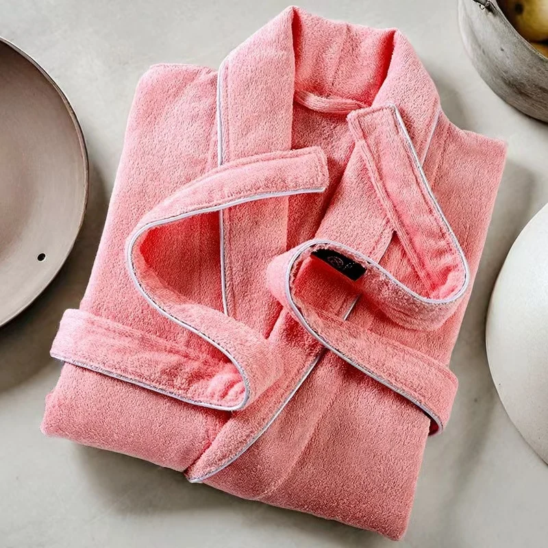 Towel Fleece Bathrobe Men 100% Cotton Winter  Nightwear Gown Sleepwear Home Clothing Thick Bathrobe Belt Pocket Nightgown